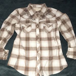 Bit&Bridle Button Down (Snaps) Carolina Light Blue & brown Embroidery front/back